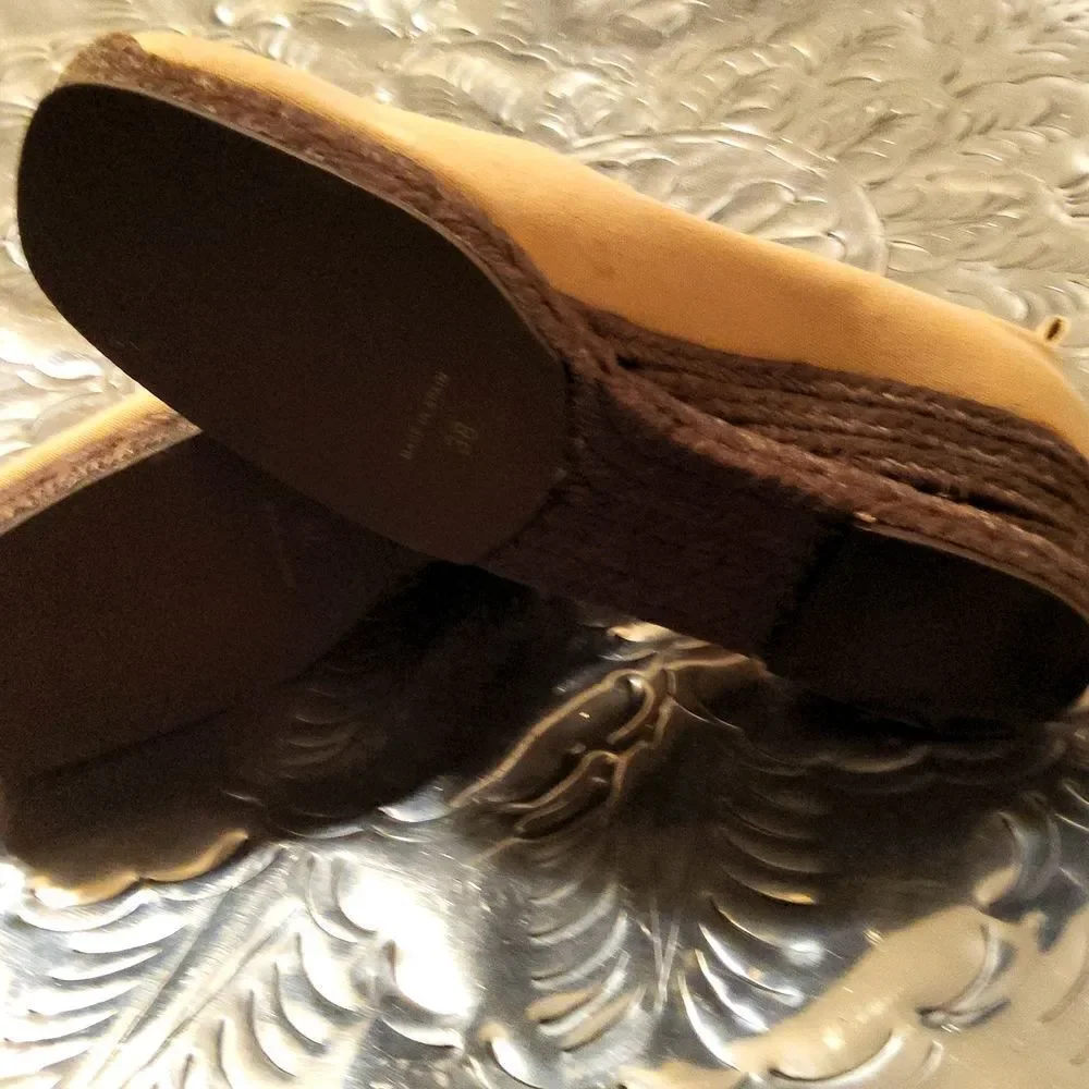 YvesSaintLaurent stretchy wedges,khaki in color and dark brown braiding wedge
